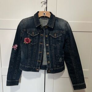 Vintage DKNY Dark Blue Denim Jacket with Floral Patch